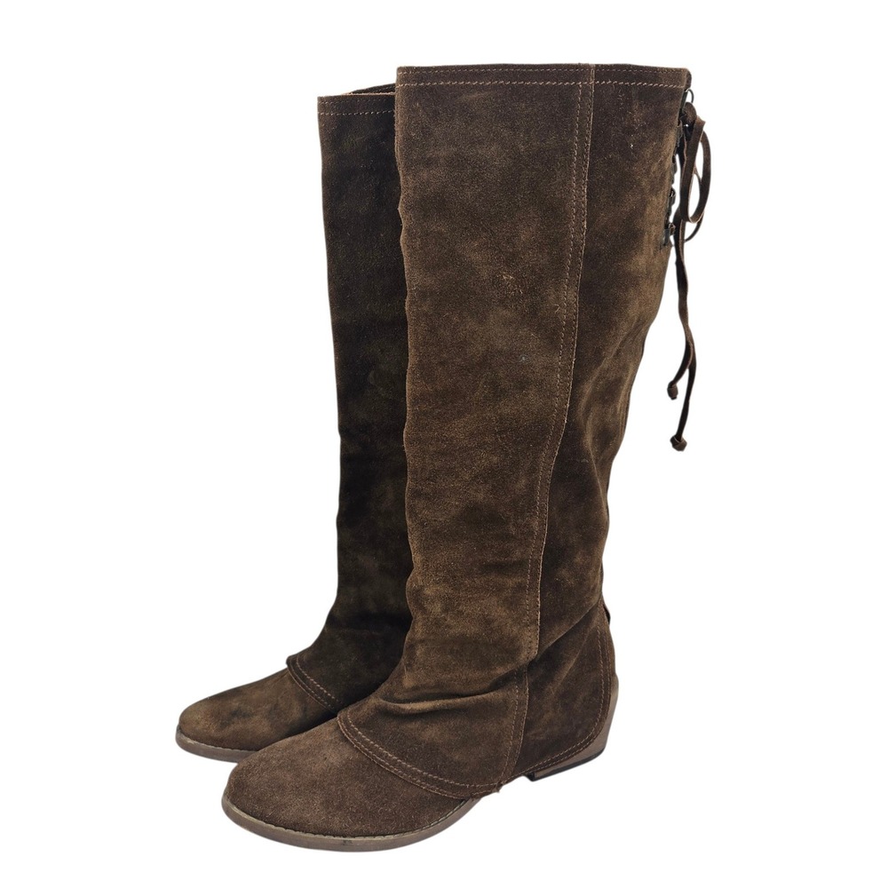 Vtg Y2K Naughty Monkey Fall Fever Brown Suede Lace Up Slouchy Boots 8.5 Boho
